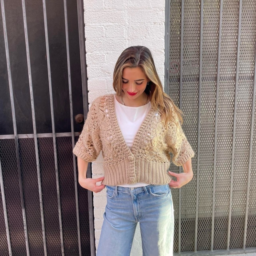 Cream handmade crochet bohemian cardigan/ fits size s-m best